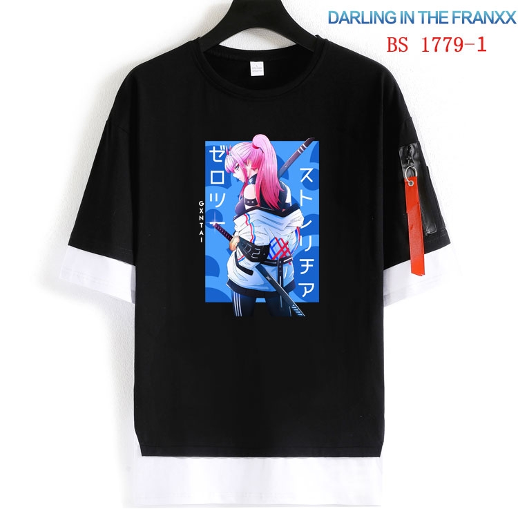 DARLING in the FRANX  Cotton Crew Neck Fake Two-Piece Short Sleeve T-Shirt from S to 4XL  HM-1779-1