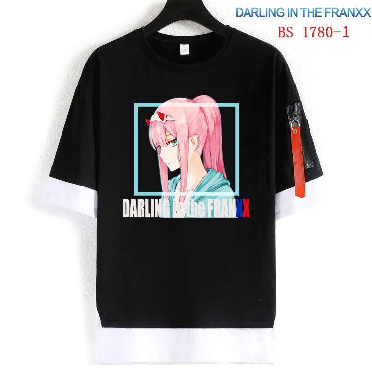 DARLING in the FRANX  Cotton Crew Neck Fake Two-Piece Short Sleeve T-Shirt from S to 4XL  HM-1780-1