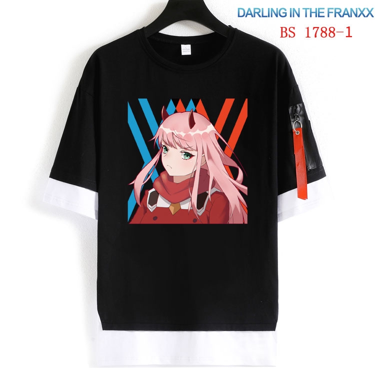 DARLING in the FRANX  Cotton Crew Neck Fake Two-Piece Short Sleeve T-Shirt from S to 4XL  HM-1788-1