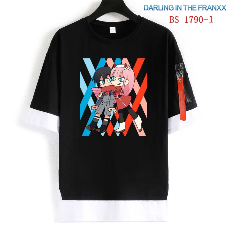DARLING in the FRANX  Cotton Crew Neck Fake Two-Piece Short Sleeve T-Shirt from S to 4XL  HM-1790-1