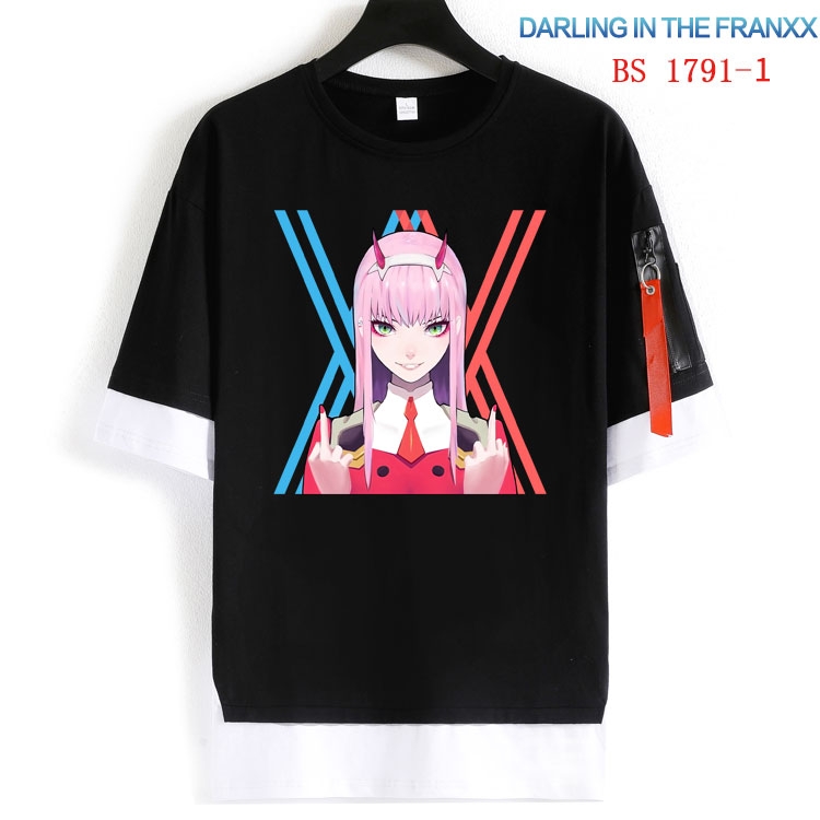 DARLING in the FRANX  Cotton Crew Neck Fake Two-Piece Short Sleeve T-Shirt from S to 4XL  HM-1791-1