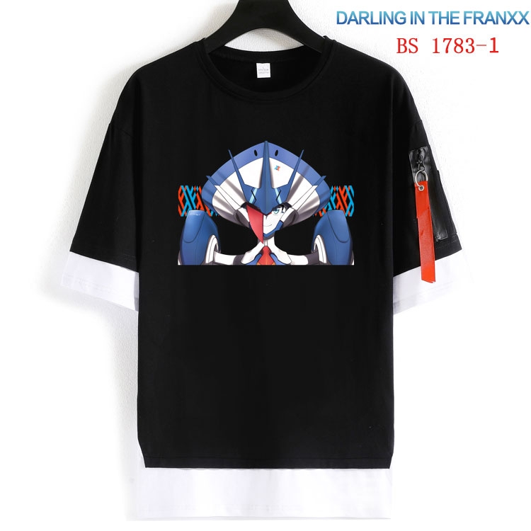 DARLING in the FRANX  Cotton Crew Neck Fake Two-Piece Short Sleeve T-Shirt from S to 4XL HM-1783-1  