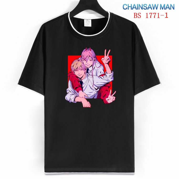 Chainsaw Man Cotton crew neck black and white trim short-sleeved T-shirt  from S to 4XL  HM-1771-1