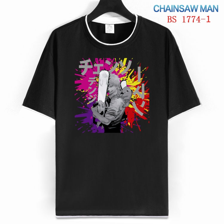 Chainsaw Man Cotton crew neck black and white trim short-sleeved T-shirt  from S to 4XL HM-1774-1