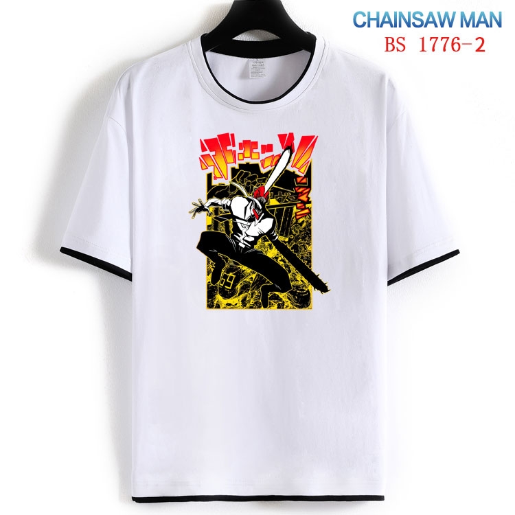 Chainsaw Man Cotton crew neck black and white trim short-sleeved T-shirt  from S to 4XL  HM-1776-2