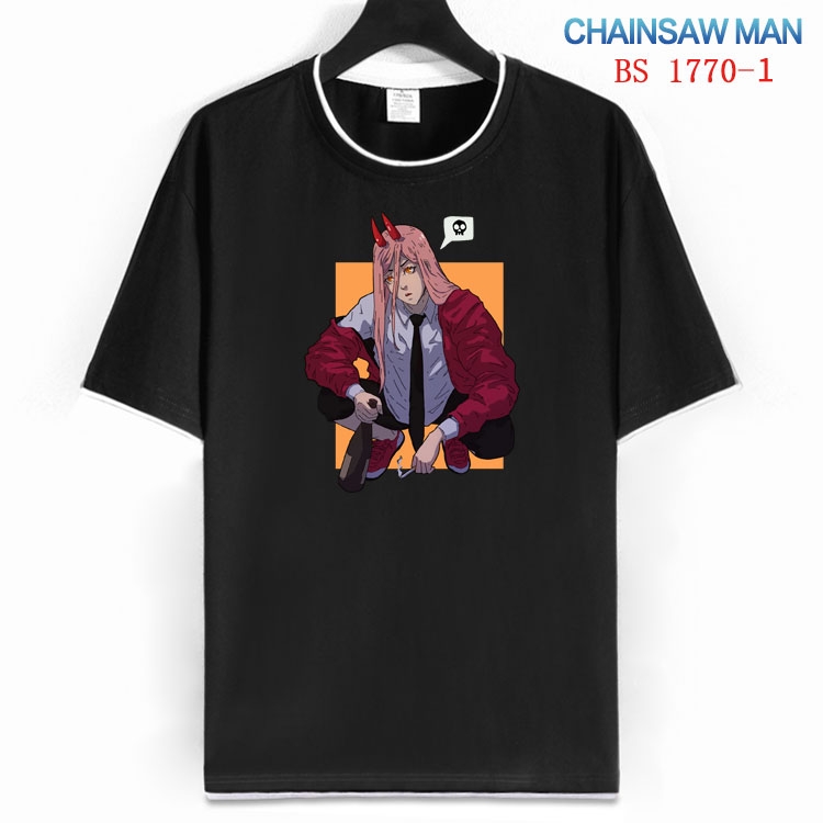 Chainsaw Man Cotton crew neck black and white trim short-sleeved T-shirt  from S to 4XL HM-1770-1