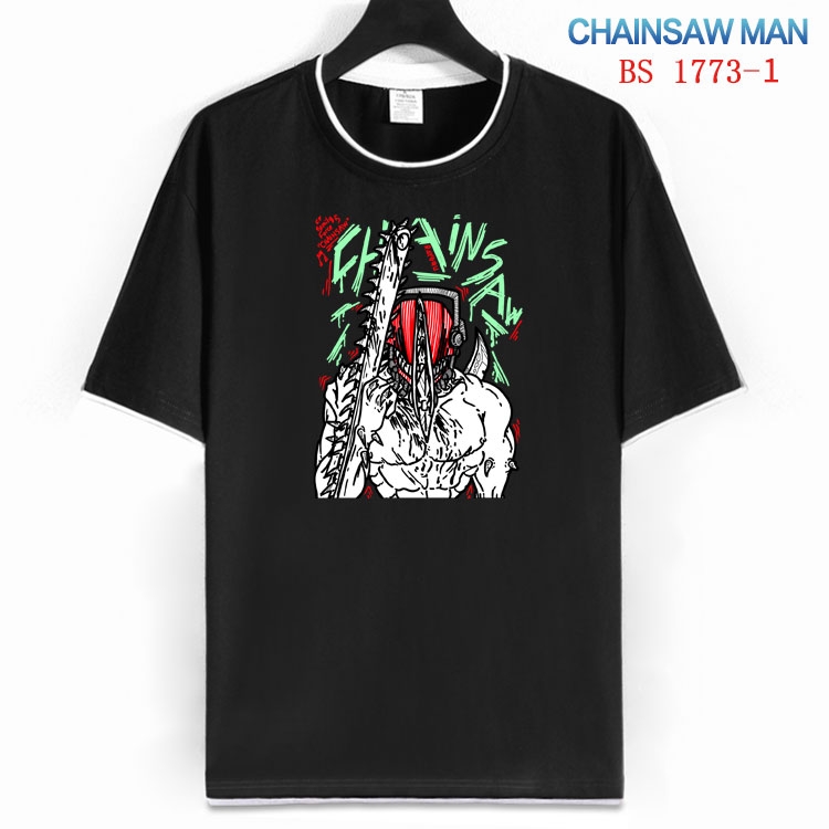 Chainsaw Man Cotton crew neck black and white trim short-sleeved T-shirt  from S to 4XL  HM-1773-1