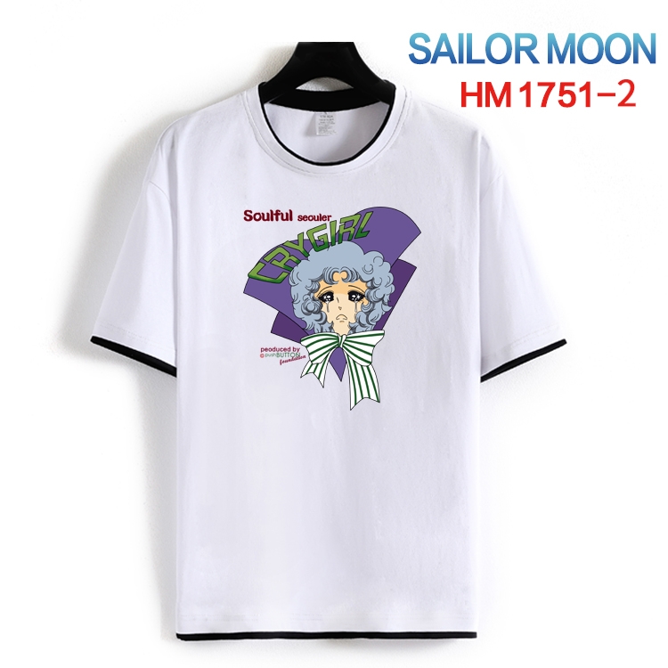 sailormoon Cotton crew neck black and white trim short-sleeved T-shirt  from S to 4XL HM-1751-2