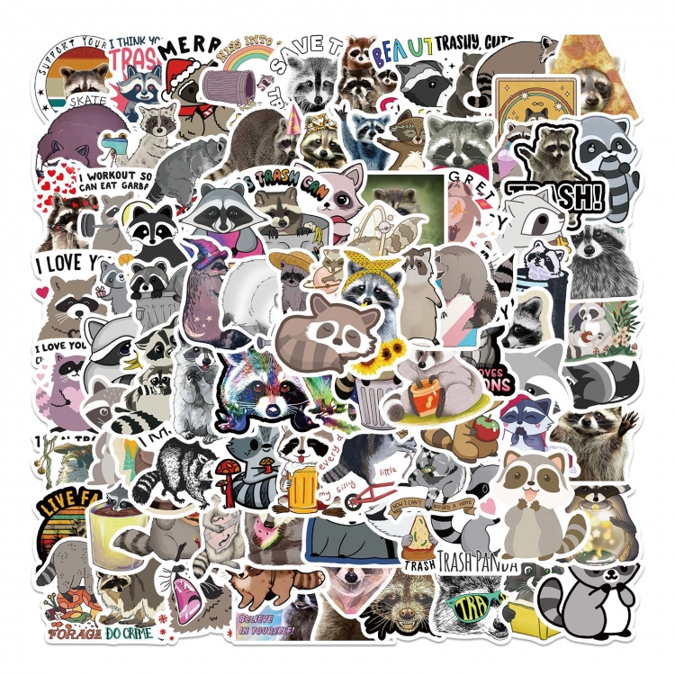 raccoon Doodle stickers Waterproof stickers a set of 100 price for 5 sets