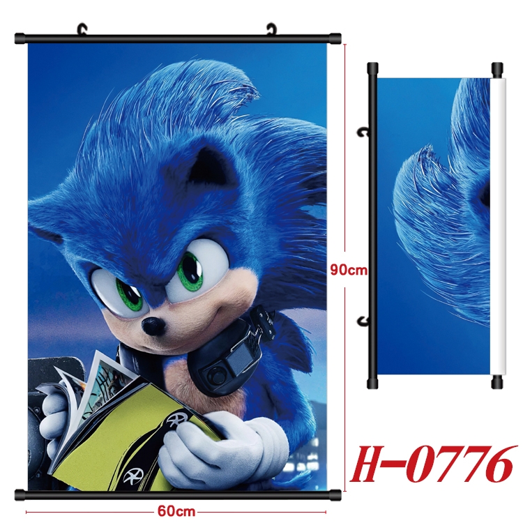 Sonic The Hedgehog Anime Black Plastic Rod Canvas Painting 60X90CM H-0776