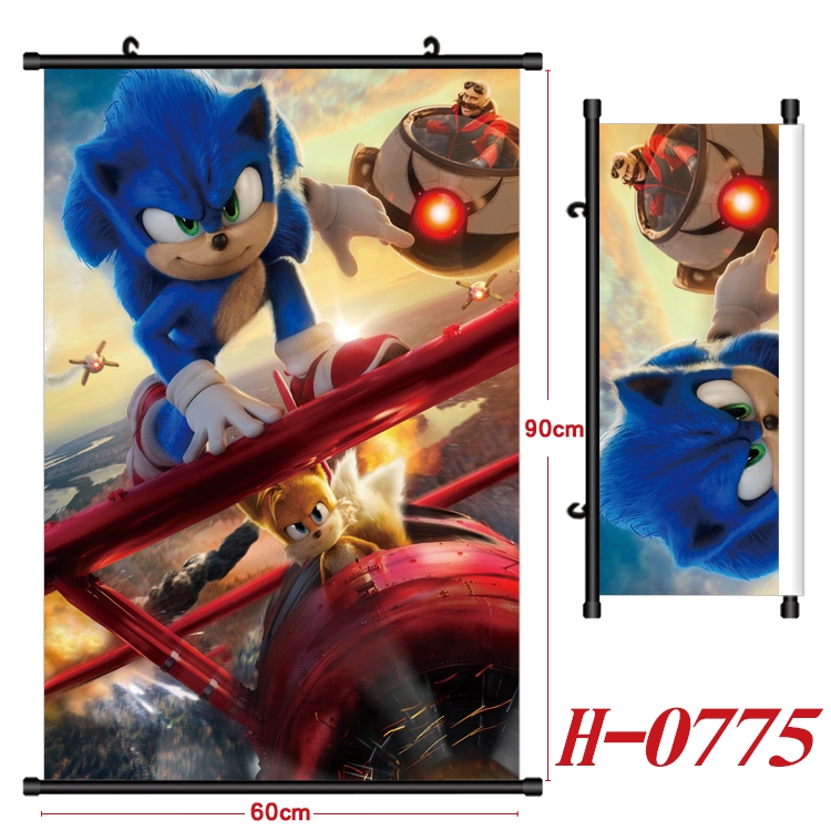 Sonic The Hedgehog Anime Black Plastic Rod Canvas Painting 60X90CM  H-0775