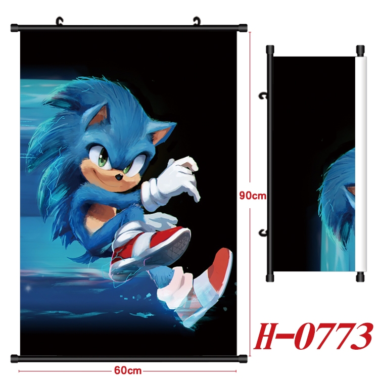 Sonic The Hedgehog Anime Black Plastic Rod Canvas Painting 60X90CM H-0773
