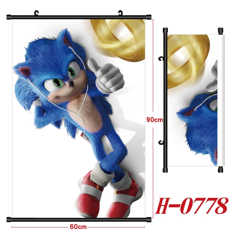 Sonic The Hedgehog Anime Black Plastic Rod Canvas Painting 60X90CM H-0778