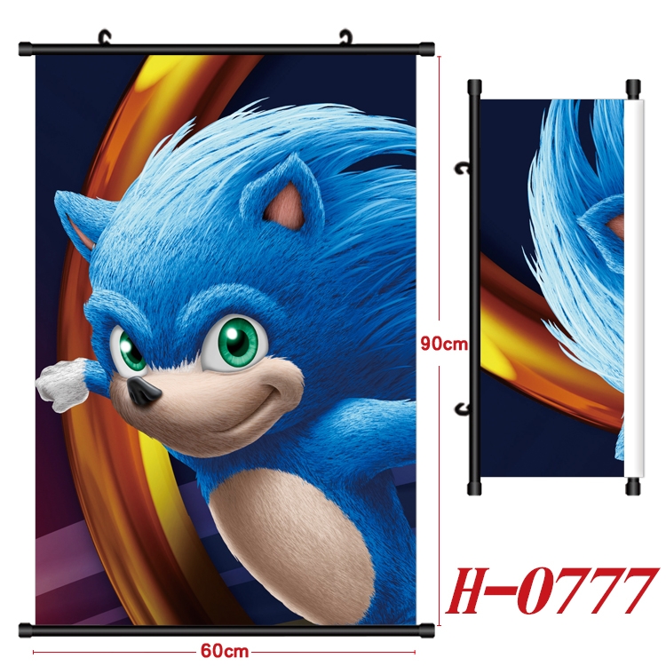 Sonic The Hedgehog Anime Black Plastic Rod Canvas Painting 60X90CM  H-0777