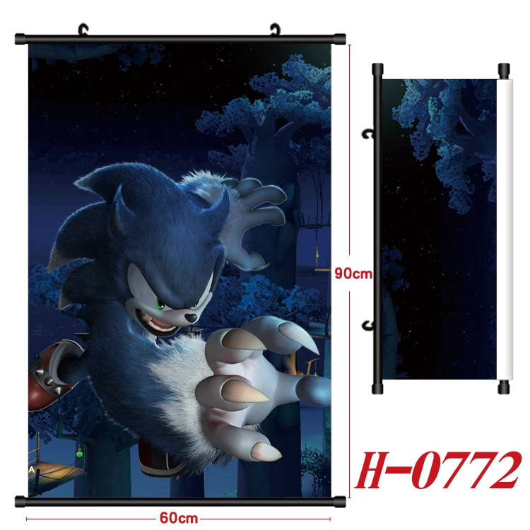 Sonic The Hedgehog Anime Black Plastic Rod Canvas Painting 60X90CM H-0772
