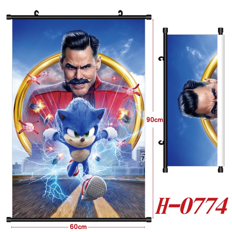 Sonic The Hedgehog Anime Black Plastic Rod Canvas Painting 60X90CM  H-0774
