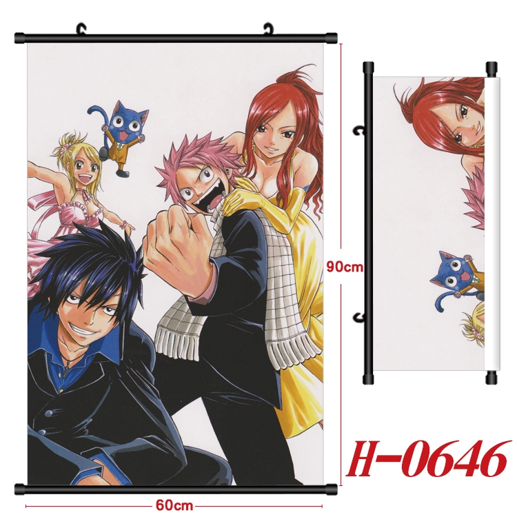 Fairy tail Anime Black Plastic Rod Canvas Painting 60X90CM  H-0646