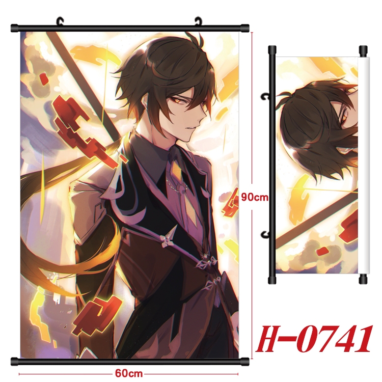 Genshin Impact  Anime Black Plastic Rod Canvas Painting 60X90CM H-0741