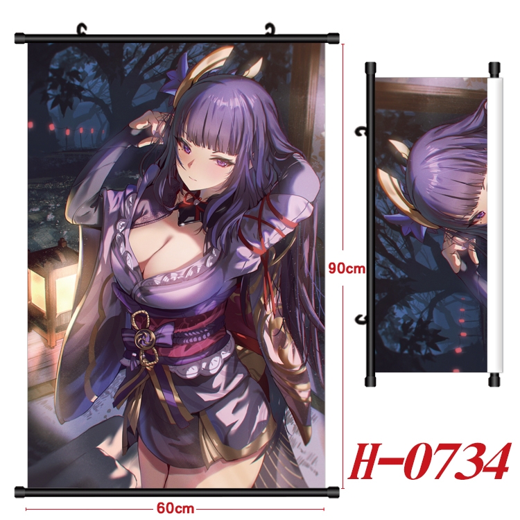 Genshin Impact  Anime Black Plastic Rod Canvas Painting 60X90CM H-0734