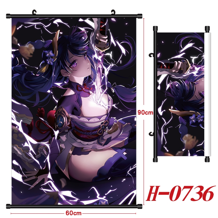 Genshin Impact  Anime Black Plastic Rod Canvas Painting 60X90CM H-0736