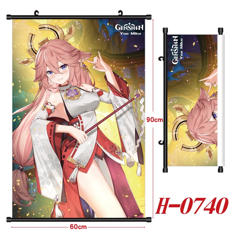 Genshin Impact  Anime Black Plastic Rod Canvas Painting 60X90CM H-0740