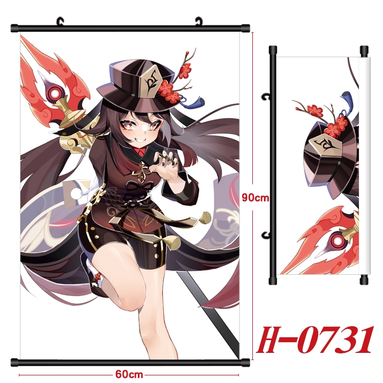 Genshin Impact  Anime Black Plastic Rod Canvas Painting 60X90CM H-0731