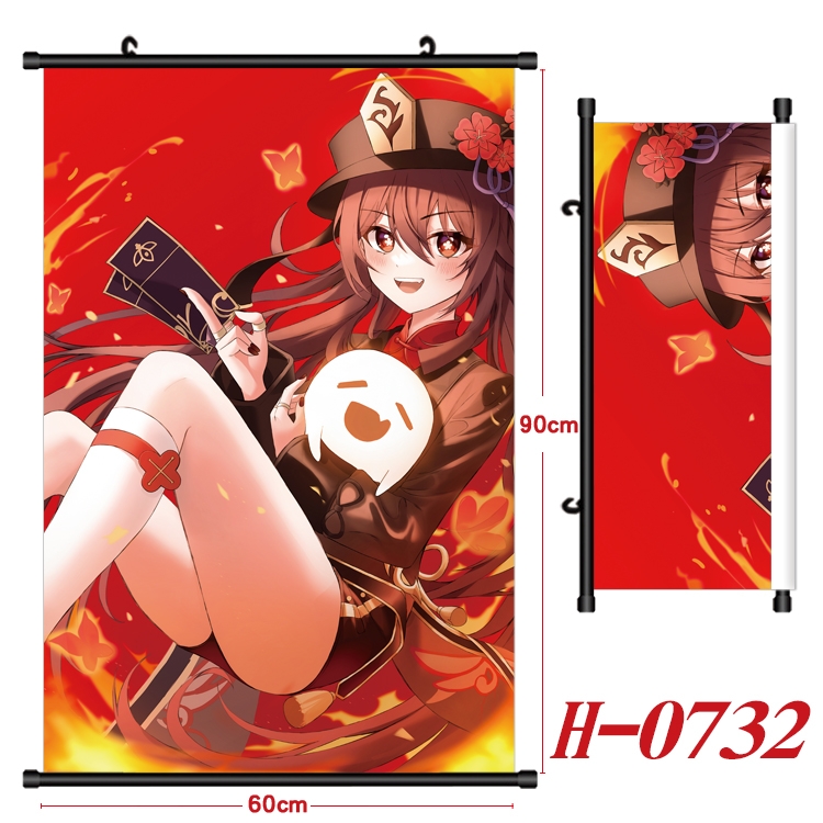 Genshin Impact  Anime Black Plastic Rod Canvas Painting 60X90CM H-0732