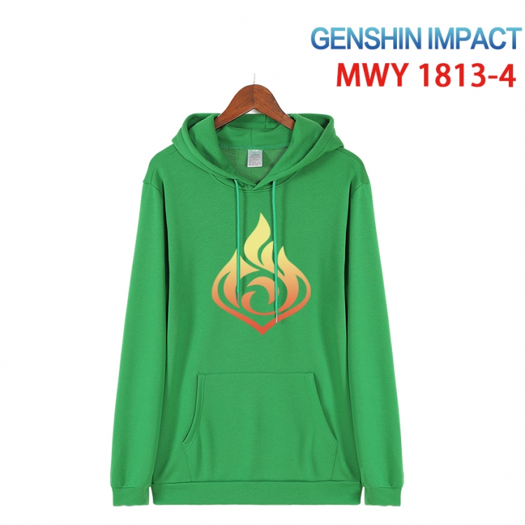 Genshin Impact Cartoon Sleeve Hooded Patch Pocket Cotton Sweatshirt from S to 4XL MWY-1813-4