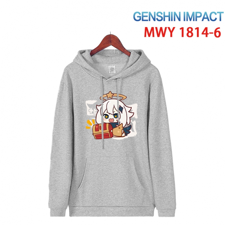 Genshin Impact Cartoon Sleeve Hooded Patch Pocket Cotton Sweatshirt from S to 4XL MWY-1814-6