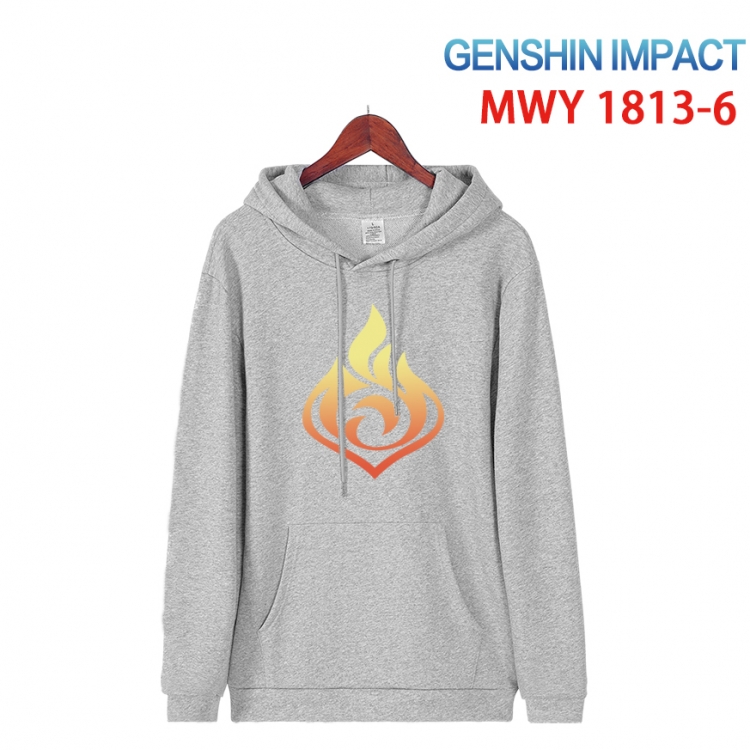 Genshin Impact Cartoon Sleeve Hooded Patch Pocket Cotton Sweatshirt from S to 4XL MWY-1813-6