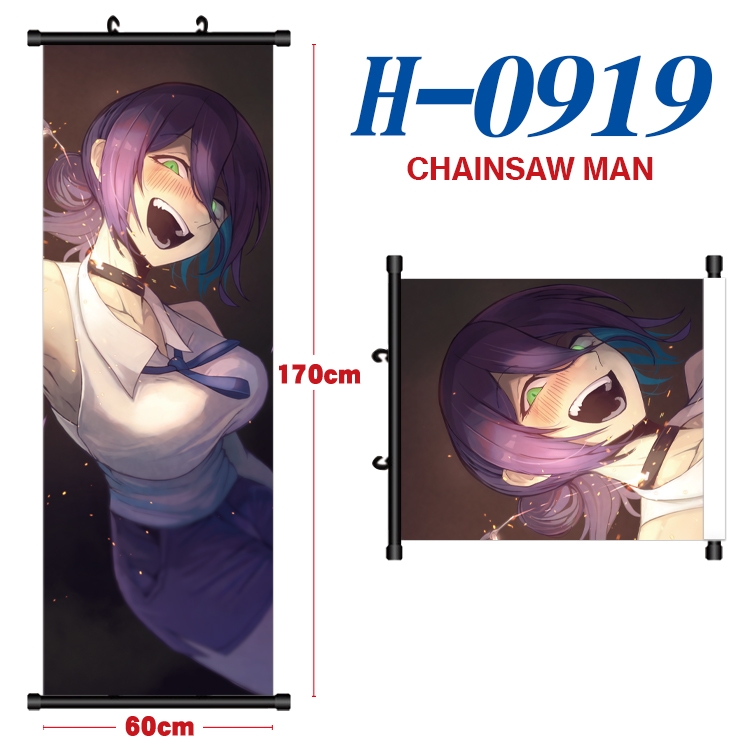 Chainsaw Man Black plastic rod cloth hanging canvas painting 60x170cm H-0919