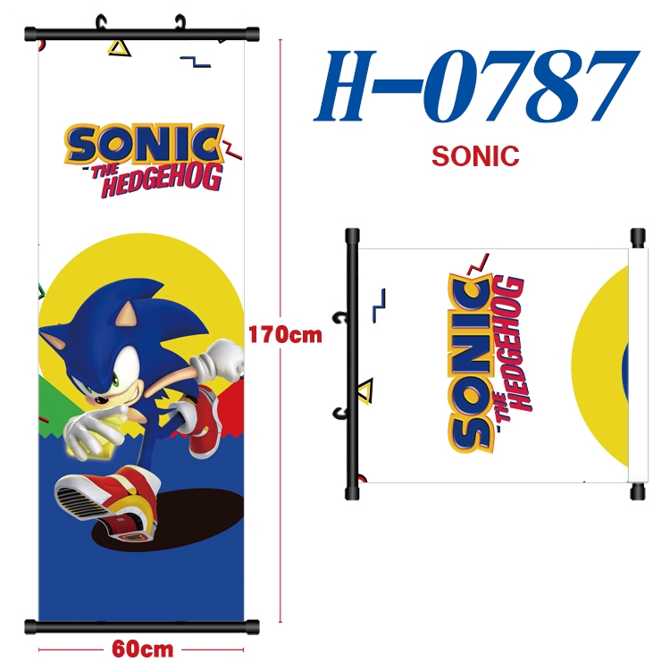 Sonic The Hedgehog  Black plastic rod cloth hanging canvas painting 60x170cm H-0787