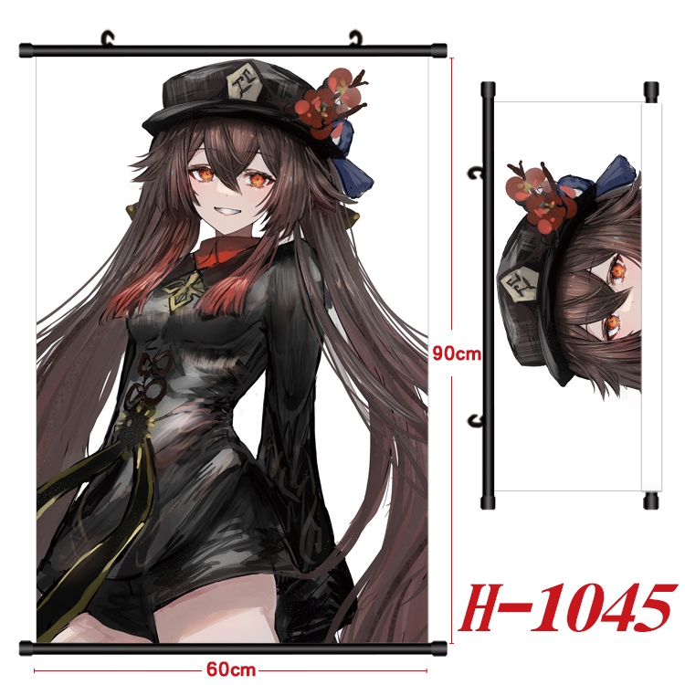 Genshin Impact Anime Black Plastic Rod Canvas Painting 60X90CM  H1045