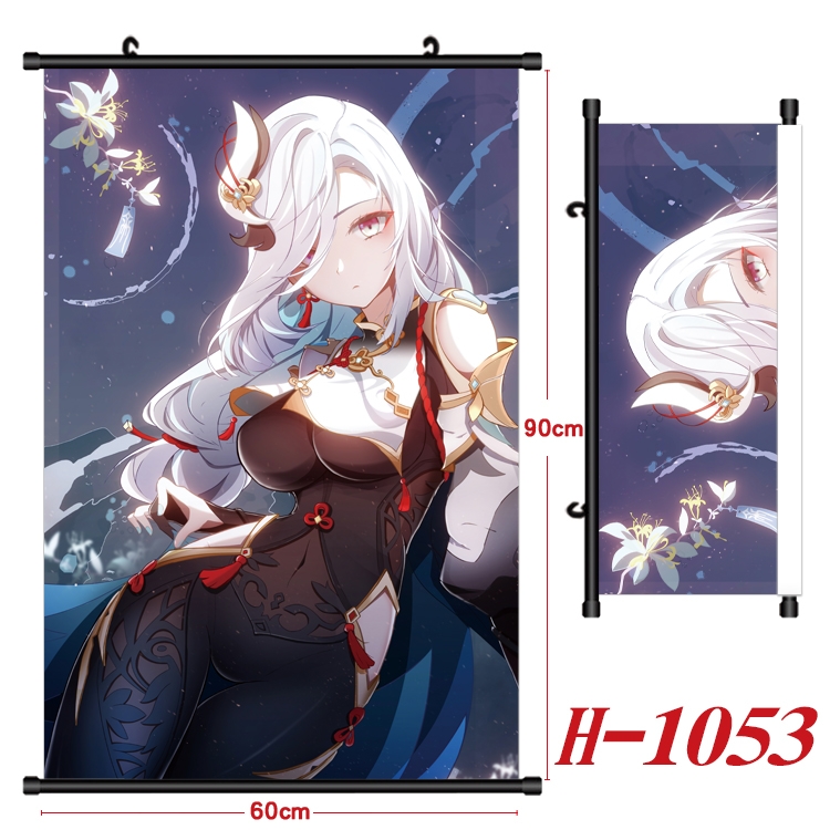 Genshin Impact Anime Black Plastic Rod Canvas Painting 60X90CM  H1053