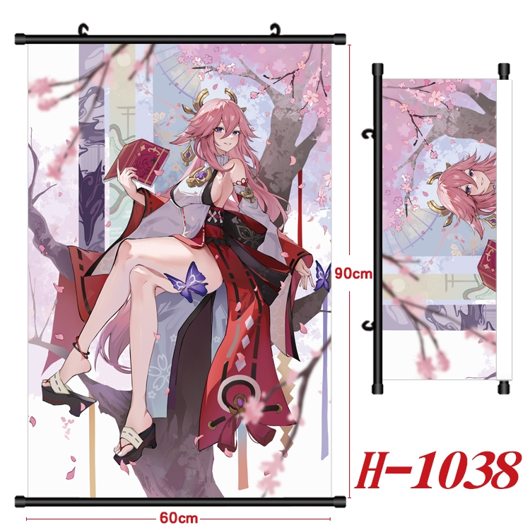 Genshin Impact Anime Black Plastic Rod Canvas Painting 60X90CM  H1038