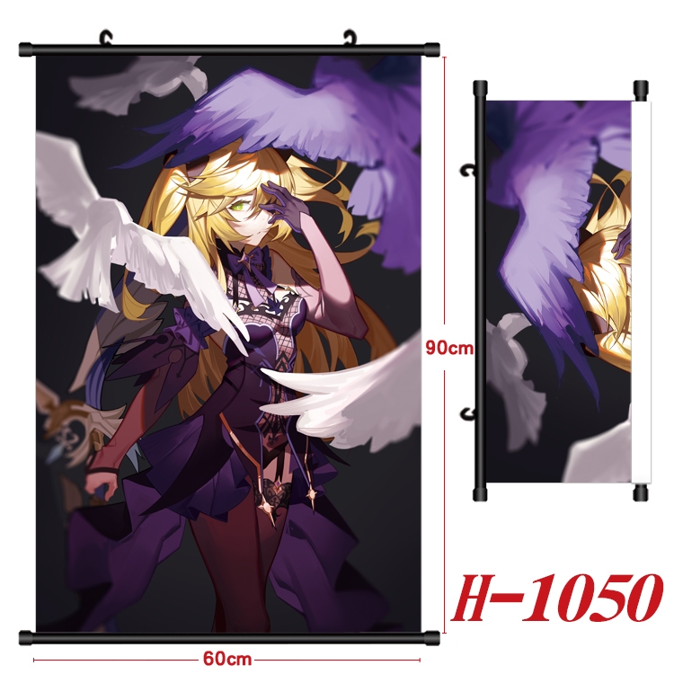 Genshin Impact Anime Black Plastic Rod Canvas Painting 60X90CM  H1050