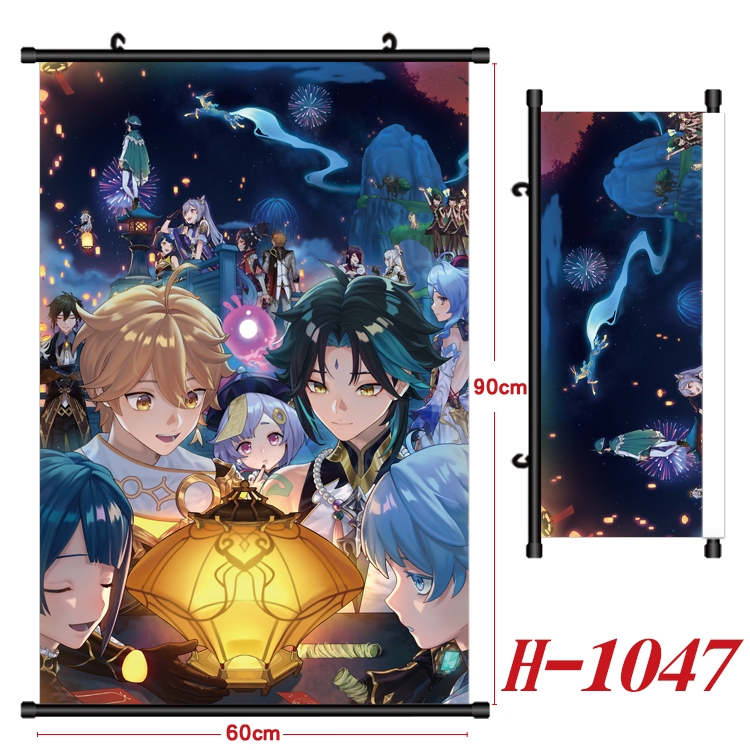 Genshin Impact Anime Black Plastic Rod Canvas Painting 60X90CM  H1047