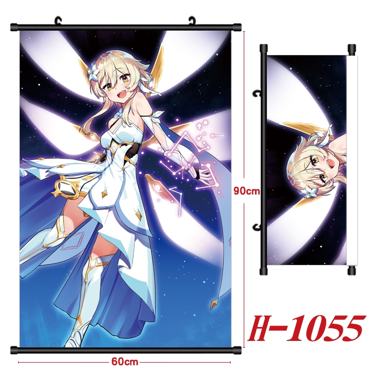 Genshin Impact Anime Black Plastic Rod Canvas Painting 60X90CM  H1055