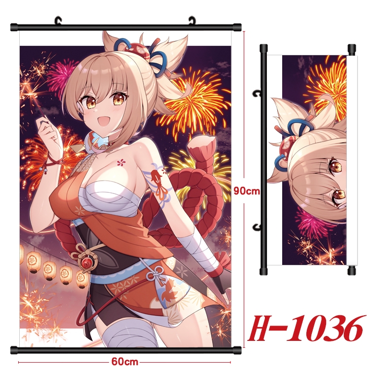 Genshin Impact Anime Black Plastic Rod Canvas Painting 60X90CM H1036