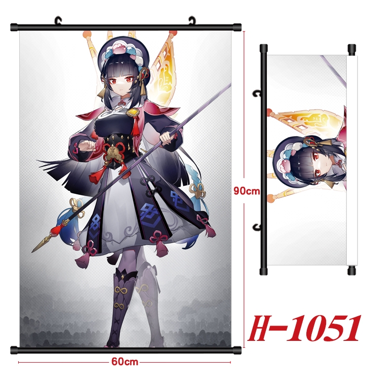 Genshin Impact Anime Black Plastic Rod Canvas Painting 60X90CM  H1051