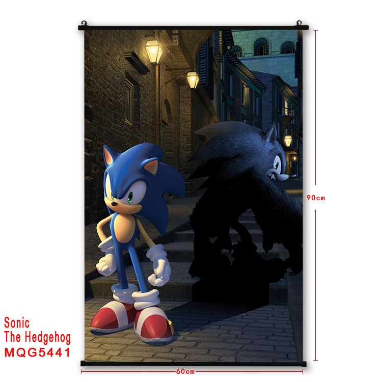 Sonic The Hedgehog black Plastic rod Cloth painting Wall Scroll 60X90CM MQG-5441