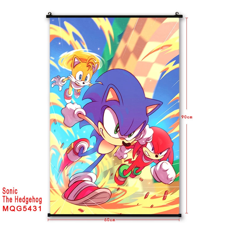Sonic The Hedgehog black Plastic rod Cloth painting Wall Scroll 60X90CM MQG-5431