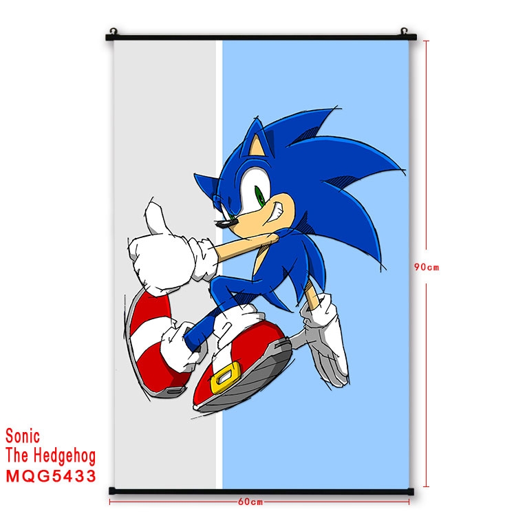 Sonic The Hedgehog black Plastic rod Cloth painting Wall Scroll 60X90CM MQG-5433