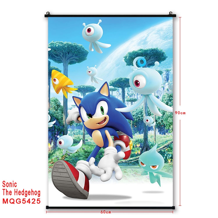 Sonic The Hedgehog black Plastic rod Cloth painting Wall Scroll 60X90CM MQG-5425