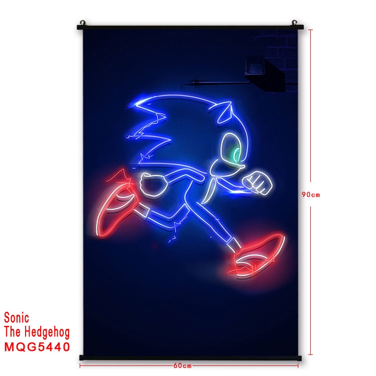 Sonic The Hedgehog black Plastic rod Cloth painting Wall Scroll 60X90CM MQG-5440