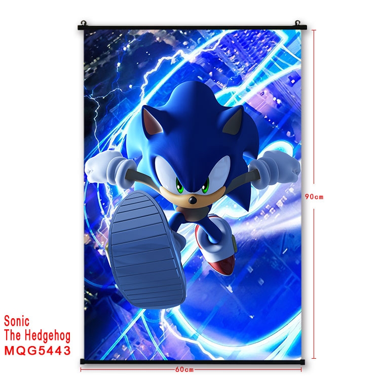 Sonic The Hedgehog black Plastic rod Cloth painting Wall Scroll 60X90CM  MQG-5443
