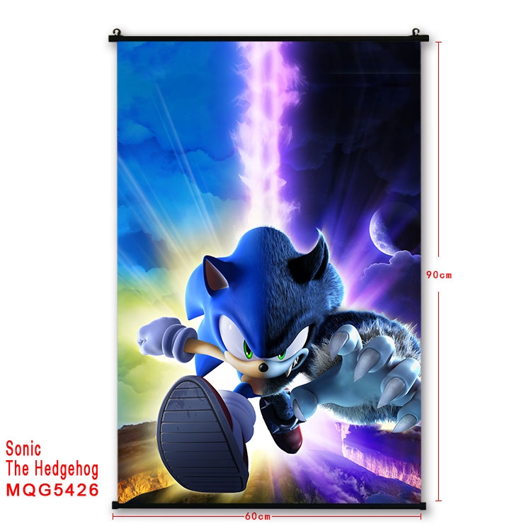 Sonic The Hedgehog black Plastic rod Cloth painting Wall Scroll 60X90CM  MQG-5426