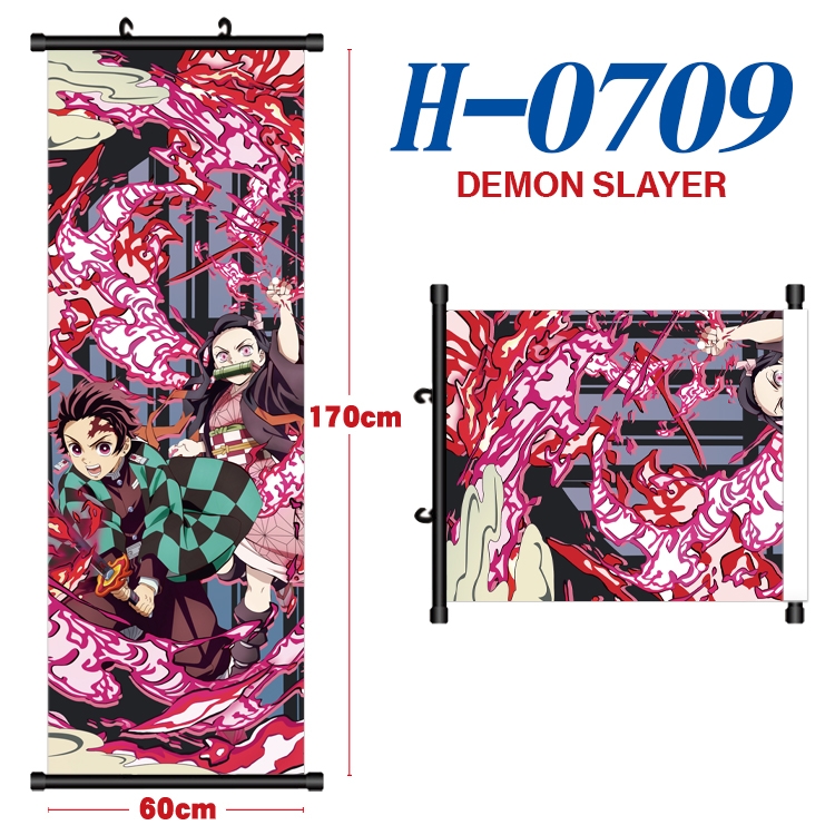 Demon Slayer Kimets Black plastic rod cloth hanging canvas painting 60x170cm H-0709