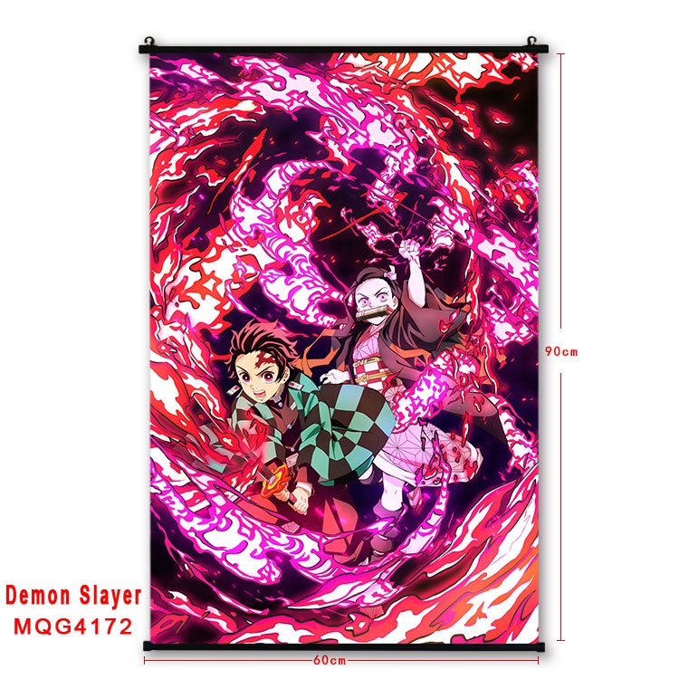 Demon Slayer Kimets black Plastic rod Cloth painting Wall Scroll 60X90CM MQG-4172