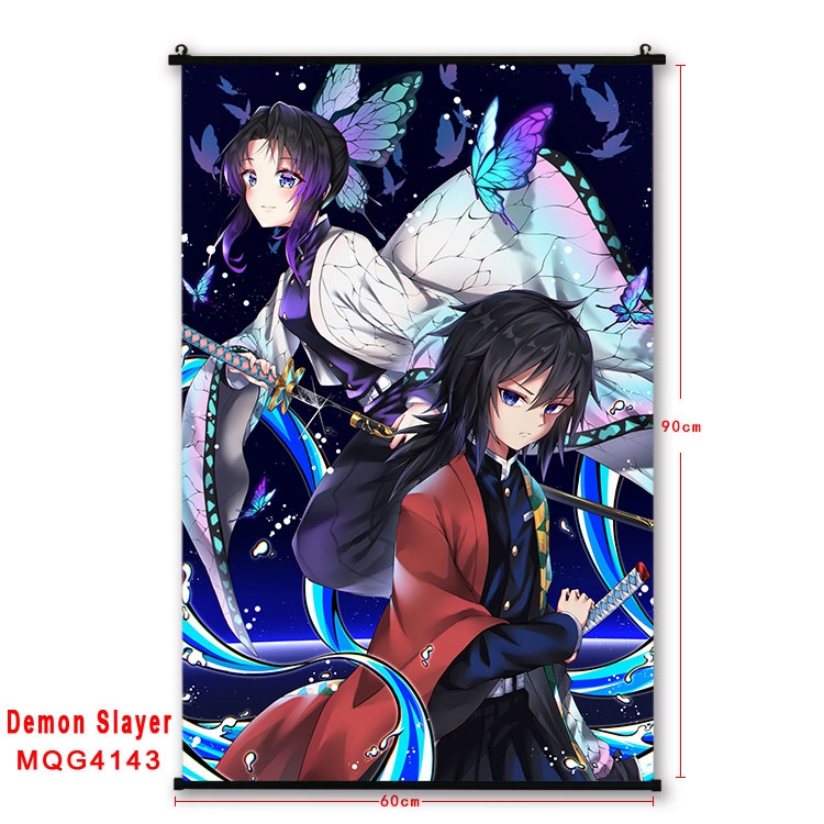 Demon Slayer Kimets black Plastic rod Cloth painting Wall Scroll 60X90CM MQG-4143